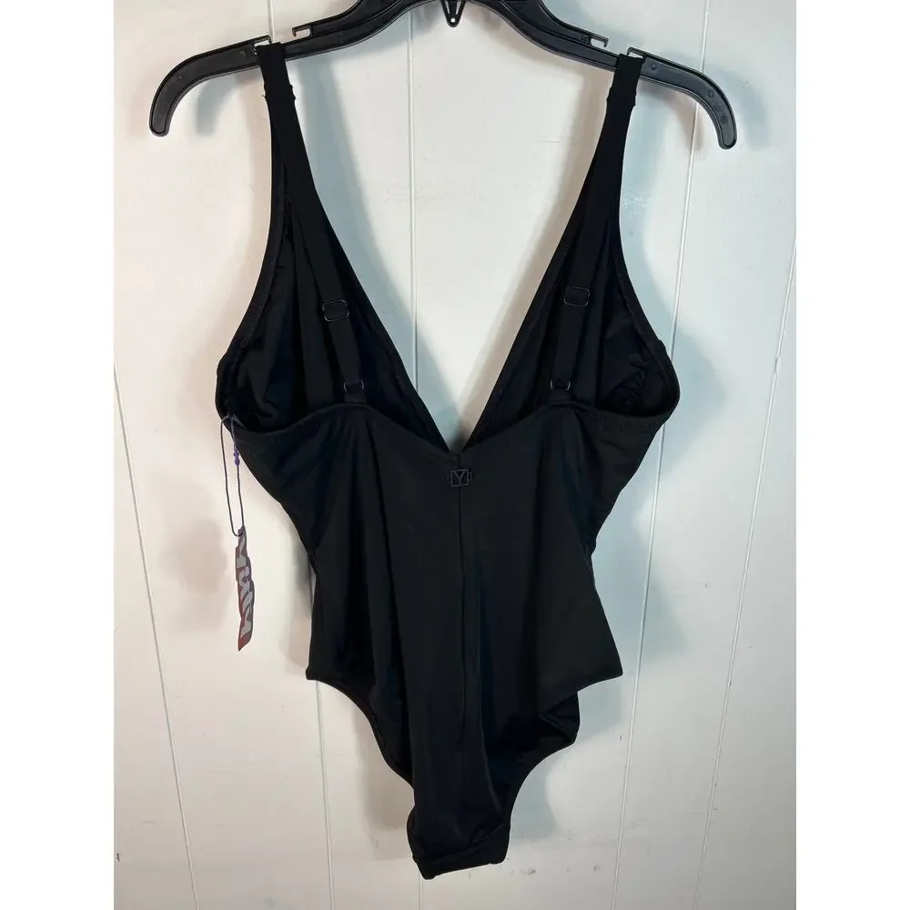YITTY Black Plunge Neck One-Piece Swimsuit 2X